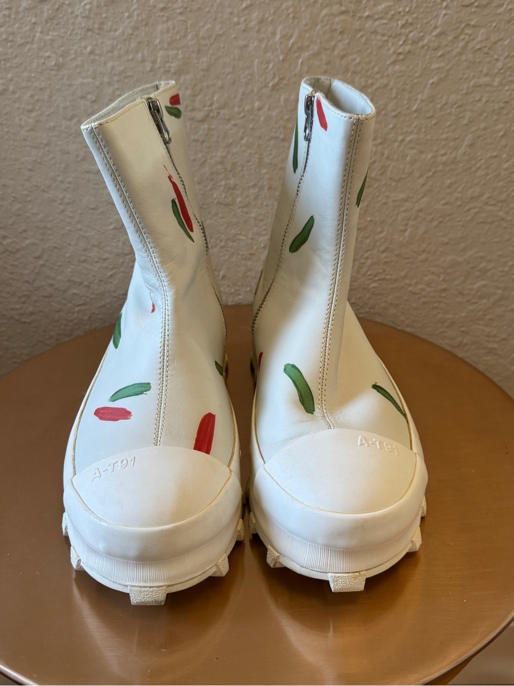 Camper White Leather Ankle Boot with Red & Green - Picture 5 of 12
